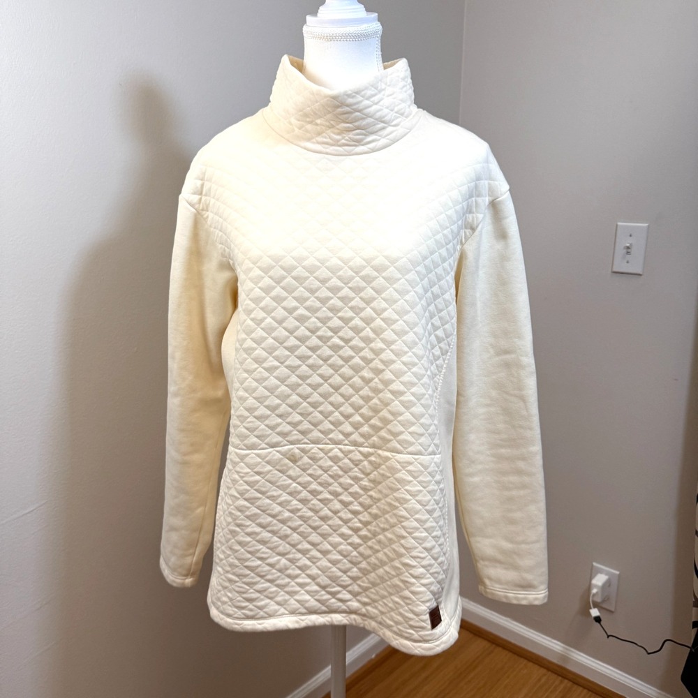 LL Bean‎ Quilted Mock Turtleneck Fleece Pullover Ivory Women's Medium READ